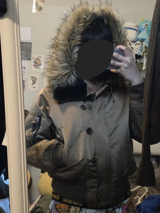 GAP Women’s Olive/Brown Bomber Jacket with Faux Fur Trim Hood (women's M) - Picture 4 of 4